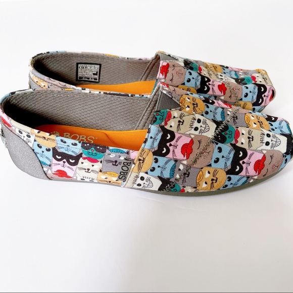 SKECHERS BOBS Cat Kitten Print Flat Shoe Size 8 - Picture 4 of 10